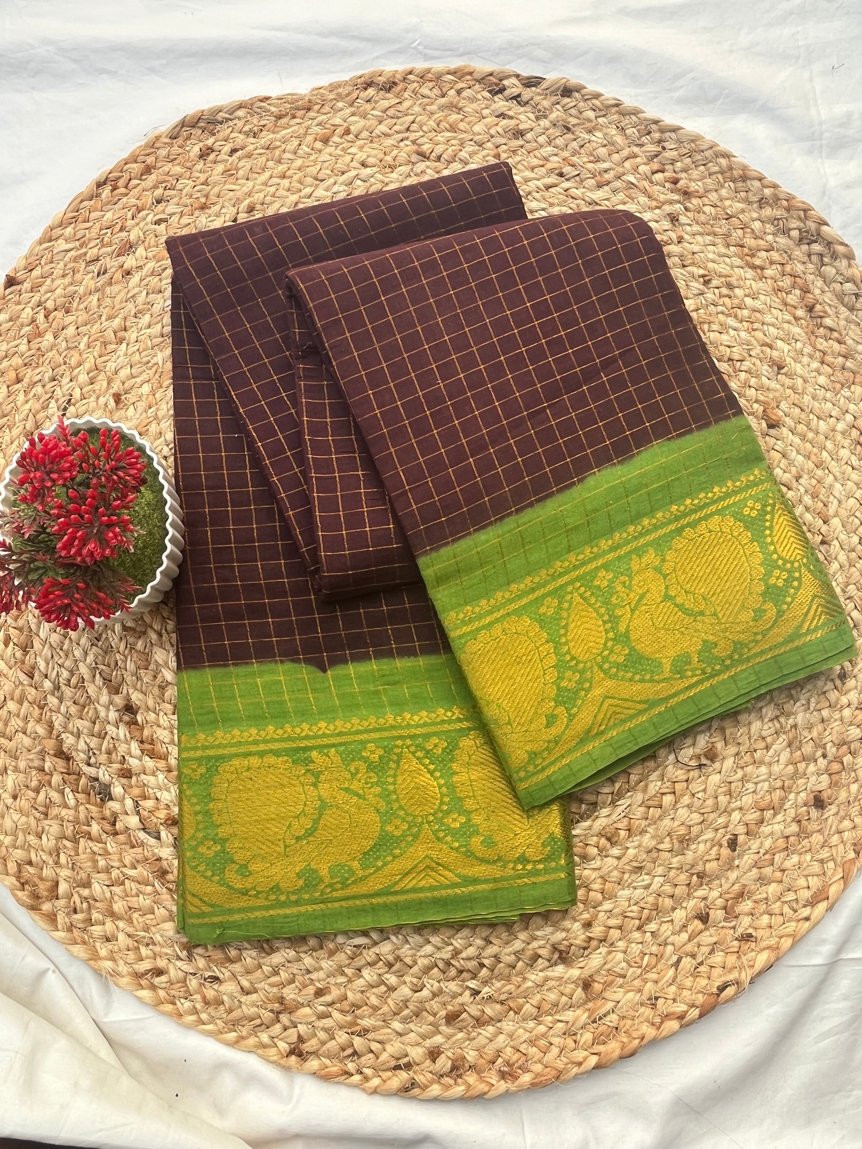 Sungudi brown & parrot green