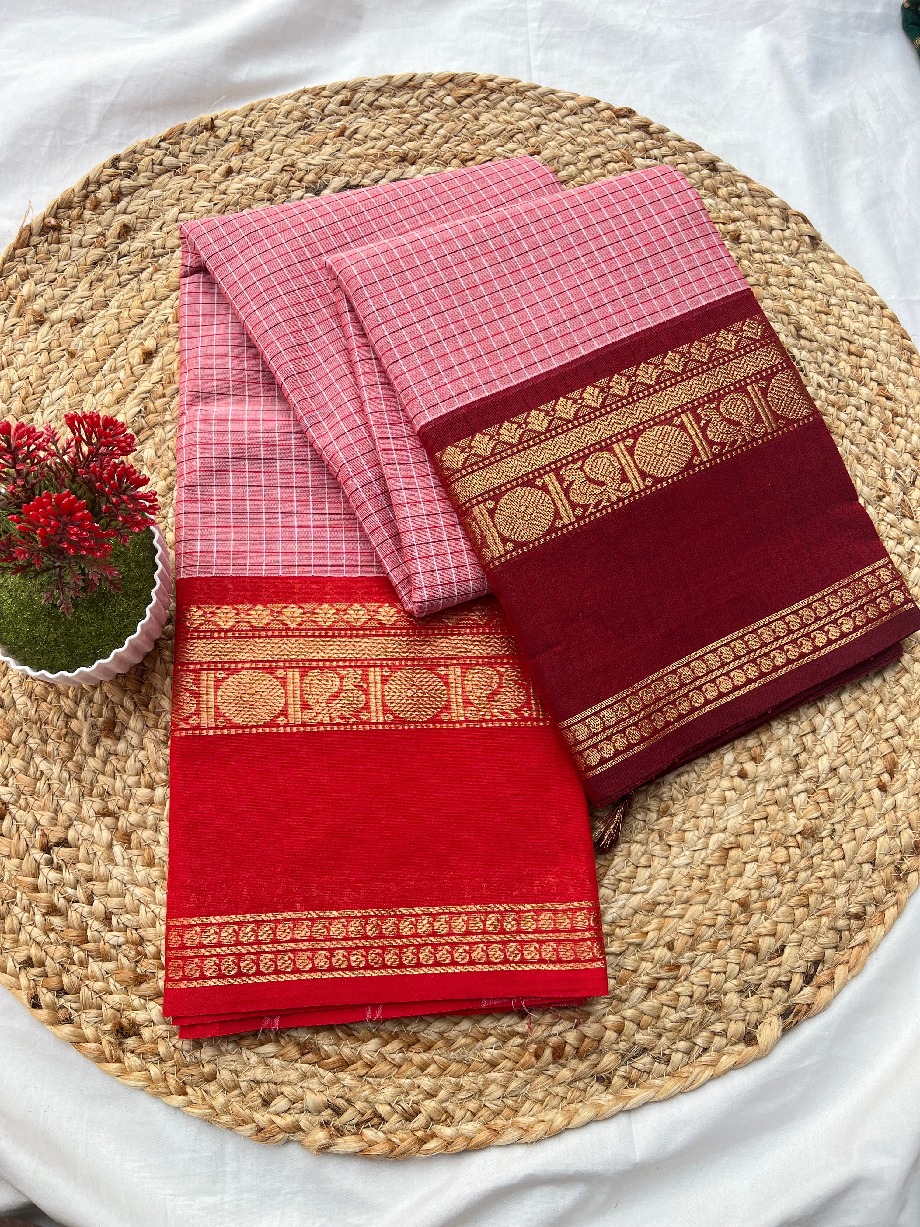 Chettinad cotton light pink (g&j)-korvai checks