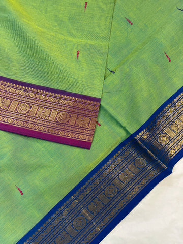 Chettinad cotton parrot green & blue _ pink butta