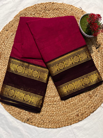 Chettinad cotton pink & chocolate brown plain