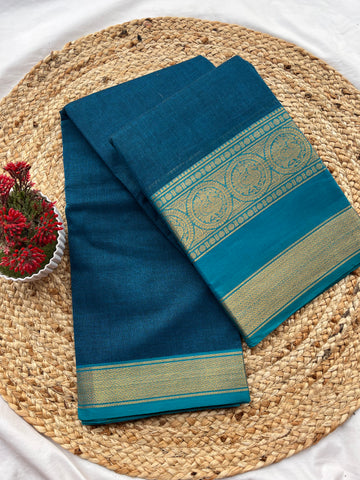 Chettinad cotton teal blue & blue-Plain