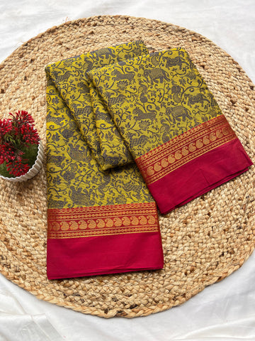 Chettinad cotton lemon yellow & pink-Vanam