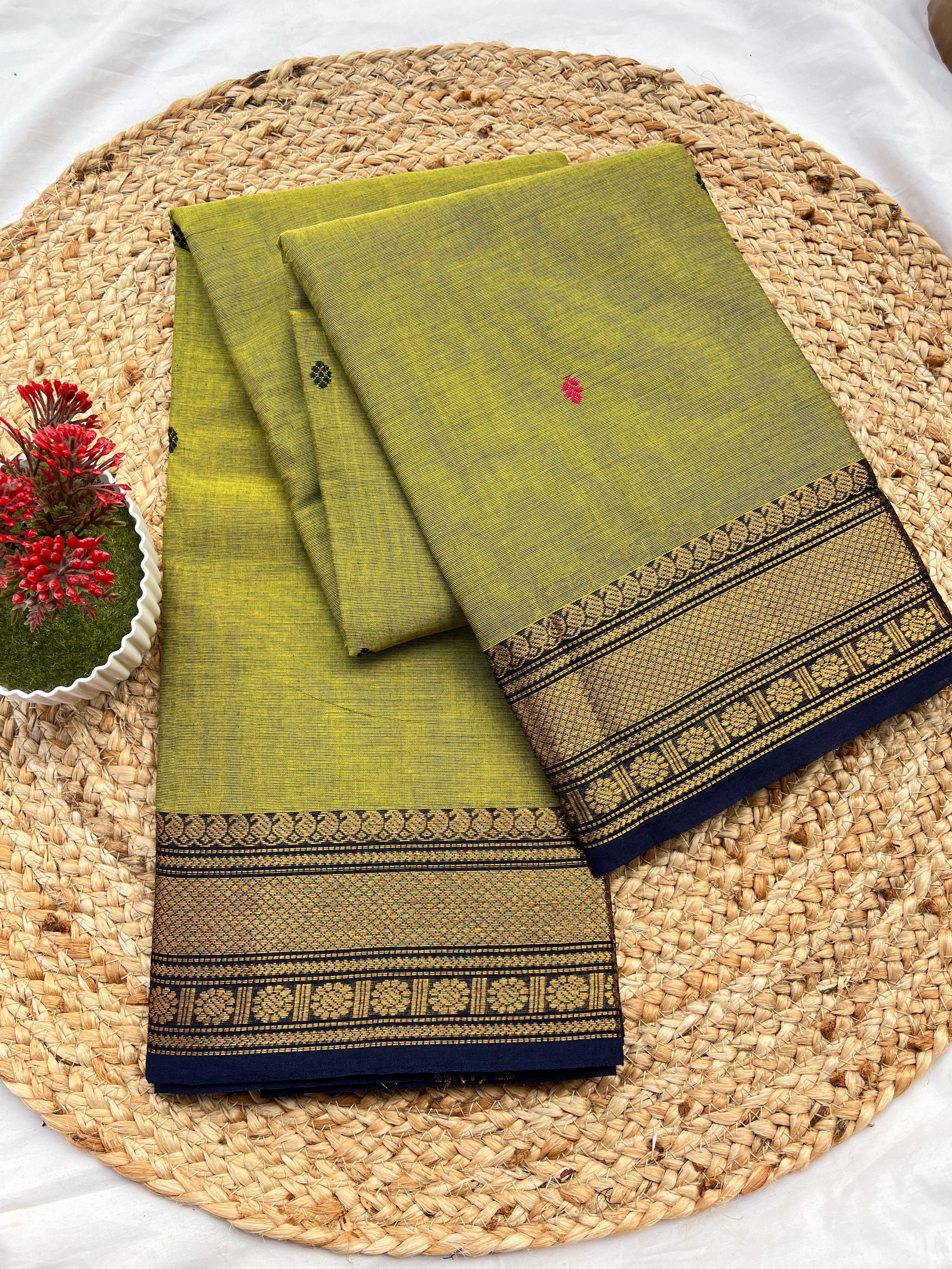 Chettinad cotton green & black-butta