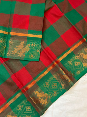 Madras Kattam- Handloom weaves- green & red