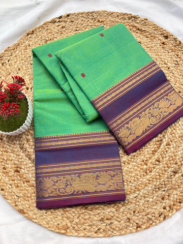 Chettinad cotton pastel green & Purple- butta