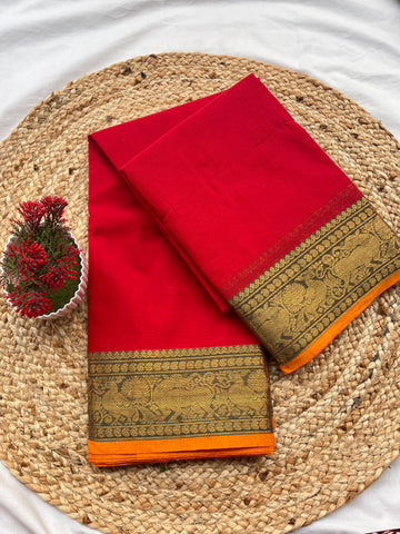 Chettinad cotton Red & yellow-Plain