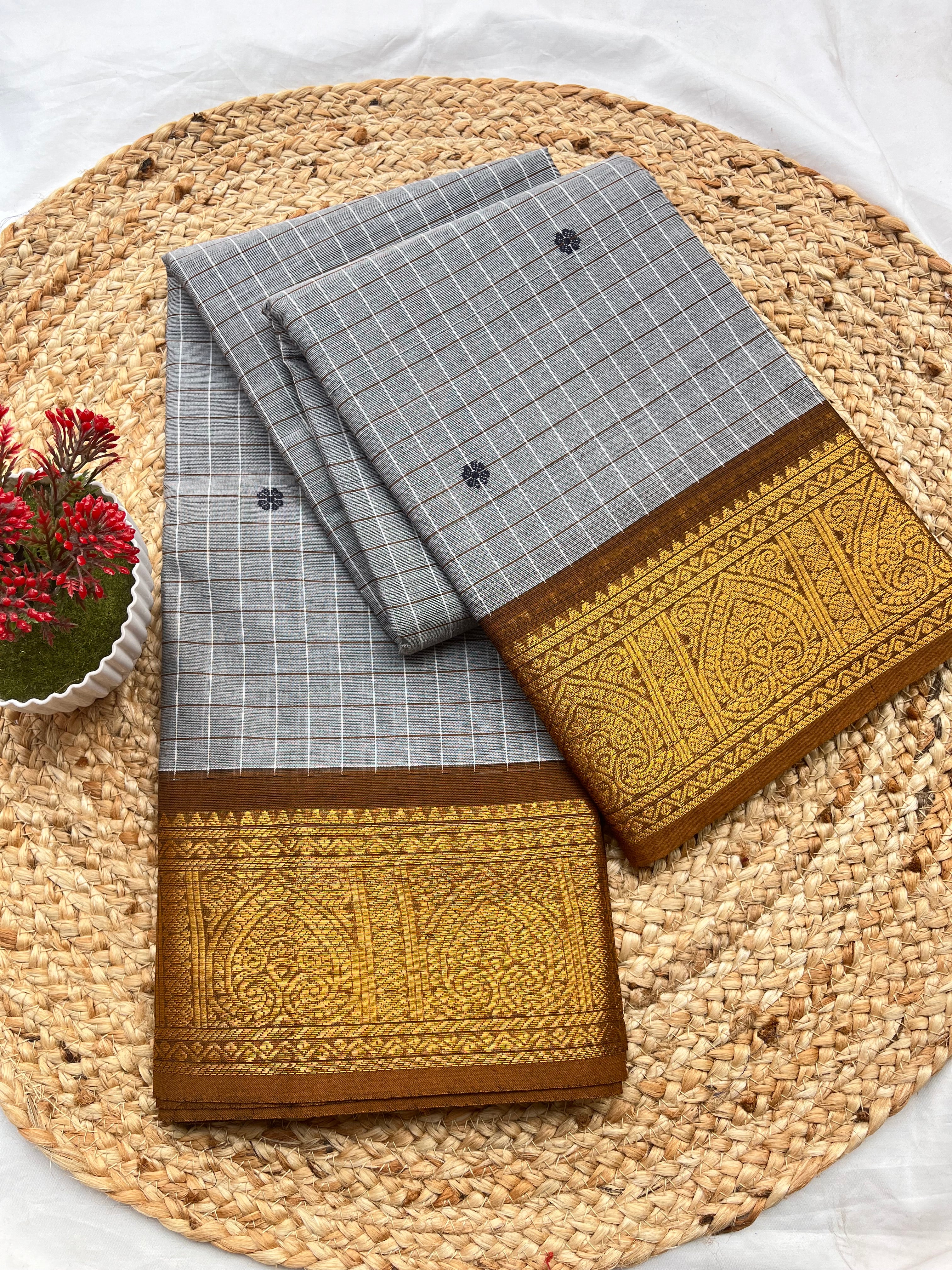 Chettinad cotton Ash-check butta