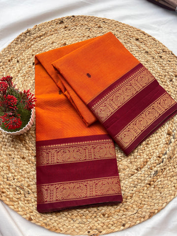 Chettinad cotton Orange & maroon-butta