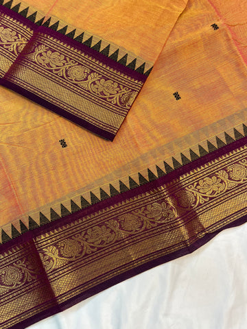 Chettinad cotton saree - orange & maroon-butta