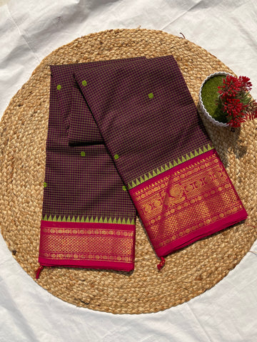 Chettinad cotton wine & pink korvai checks butta