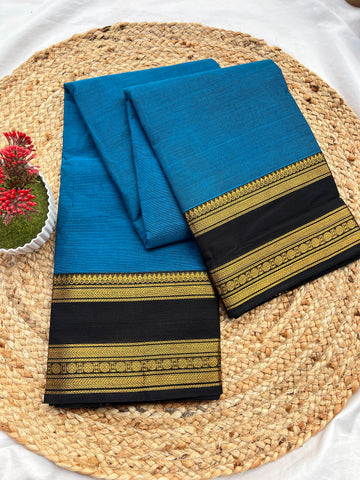Chettinad cotton blue & black-Plain