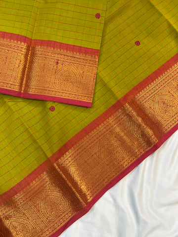 Chettinad cotton saree-green -checks -butta