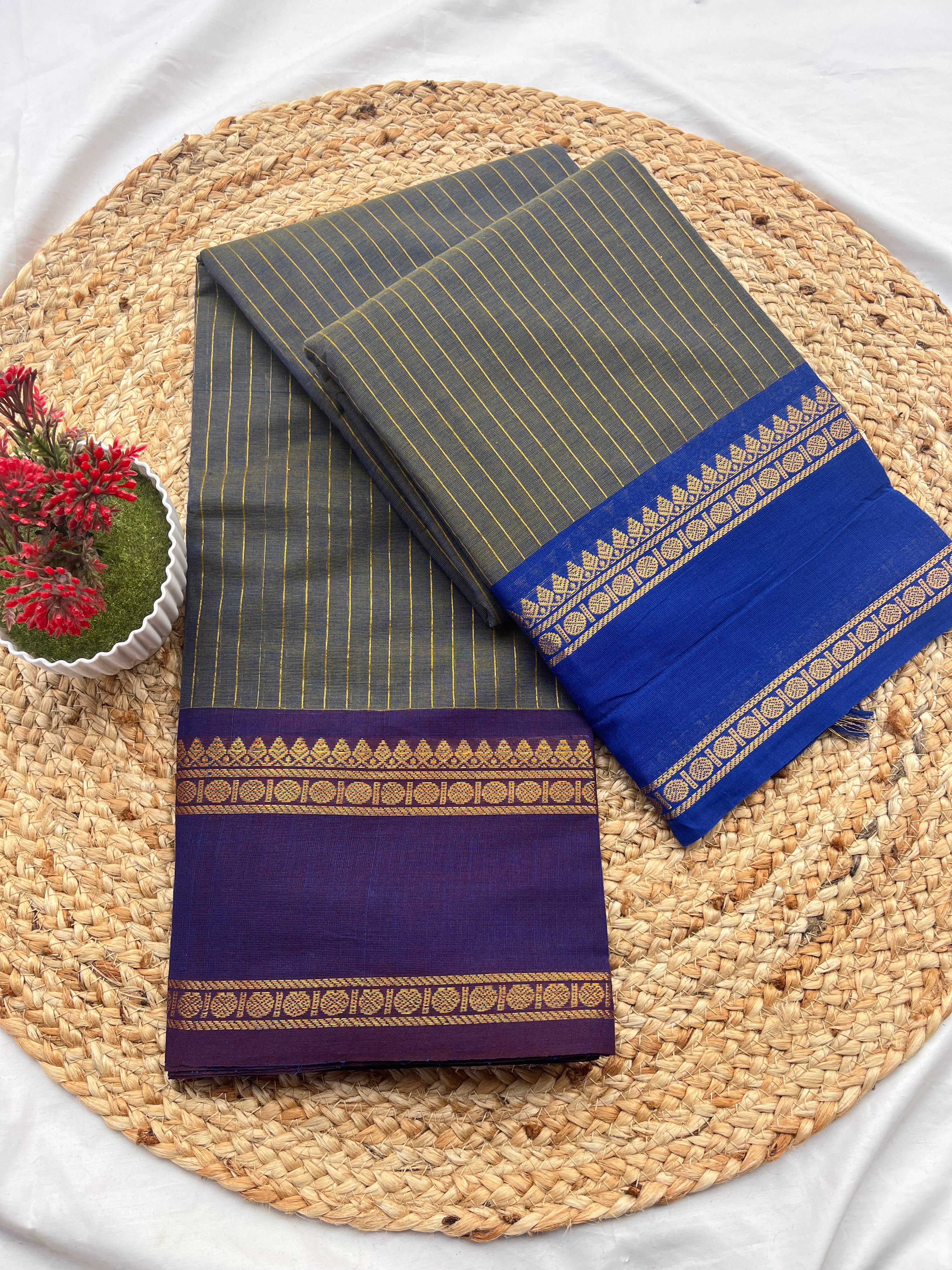 Chettinad cotton blue (g&j) -korvai strips