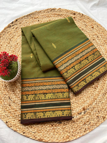 Chettinad cotton olive green & green-horse butta