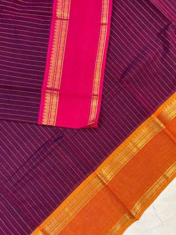 Chettinad cotton saree-brown & pink & yellow korvai checks