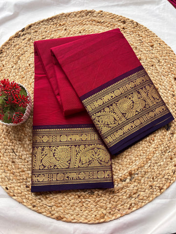 Chettinad cotton maroon & navy blue-Plain