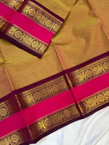 Chettinad Cotton saree - mustard & maroon- plain