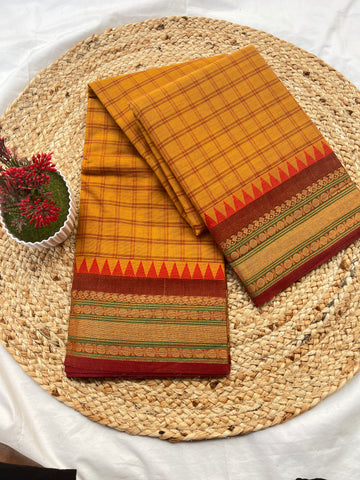 Chettinad cotton mustard yellow & maroon-big checks