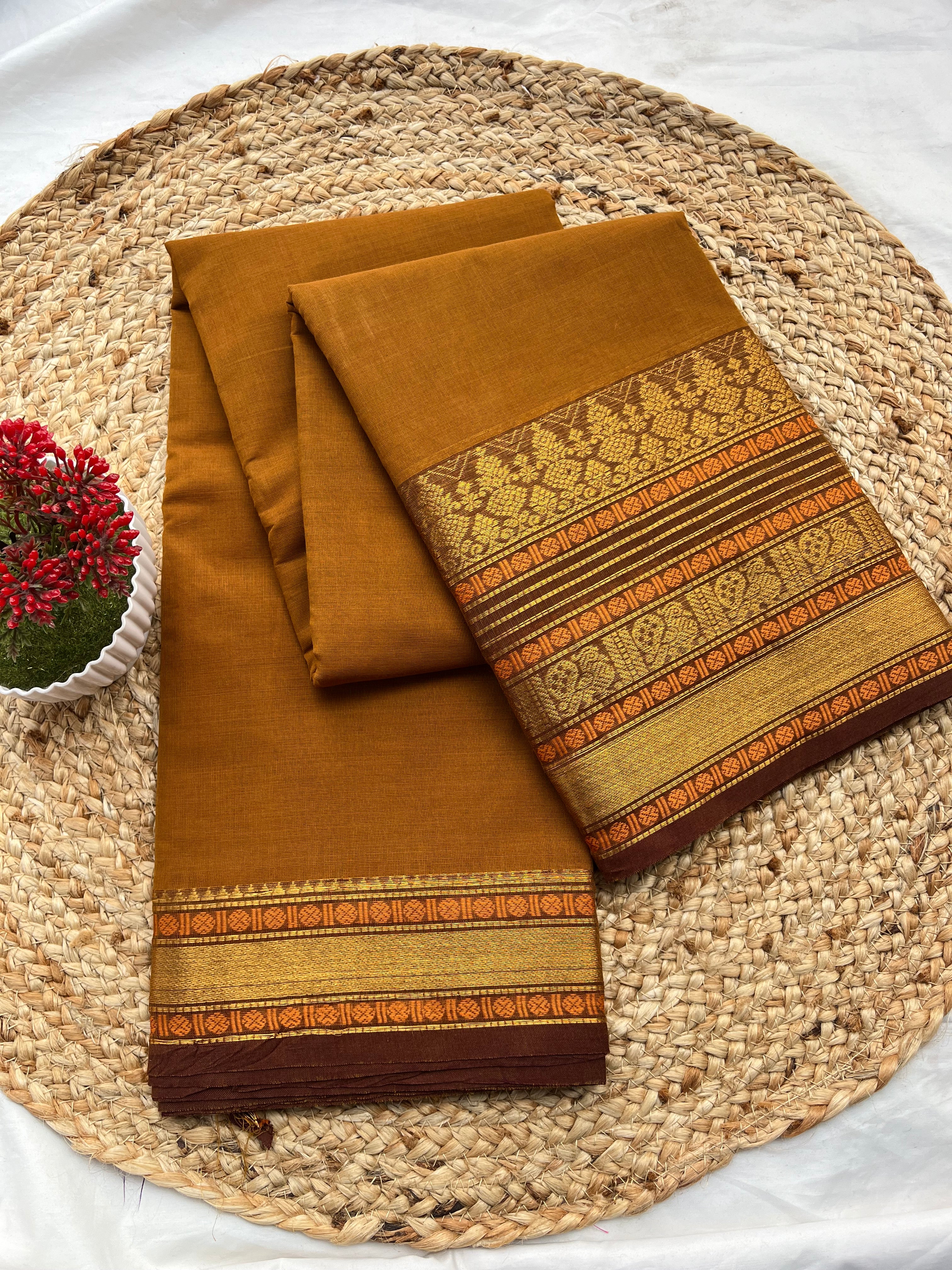 Chettinad Chettinad mustard yellow & multi brown-Plain