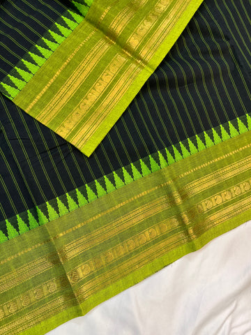 Chettinad cotton saree-black-green-korvai checks