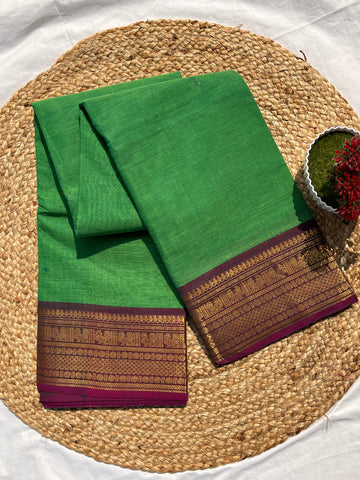 Chettinad cotton green & pink plain
