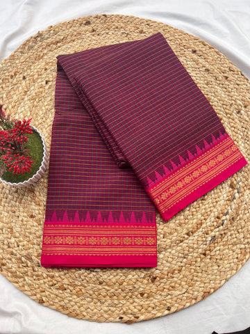 Chettinad cotton wine & pink-korvai checks