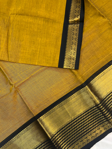 Chettinad cotton mustard yellow & black-lines Plain