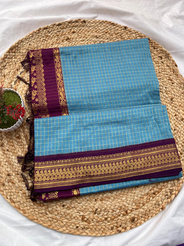 Kalyani cotton blue & wine
