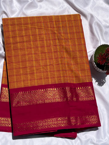 Chettinad cotton orange & pink-big korvai checks