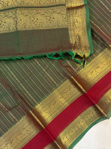 Kanchi Vairaoosi Silk cotton premium weaves - olive green