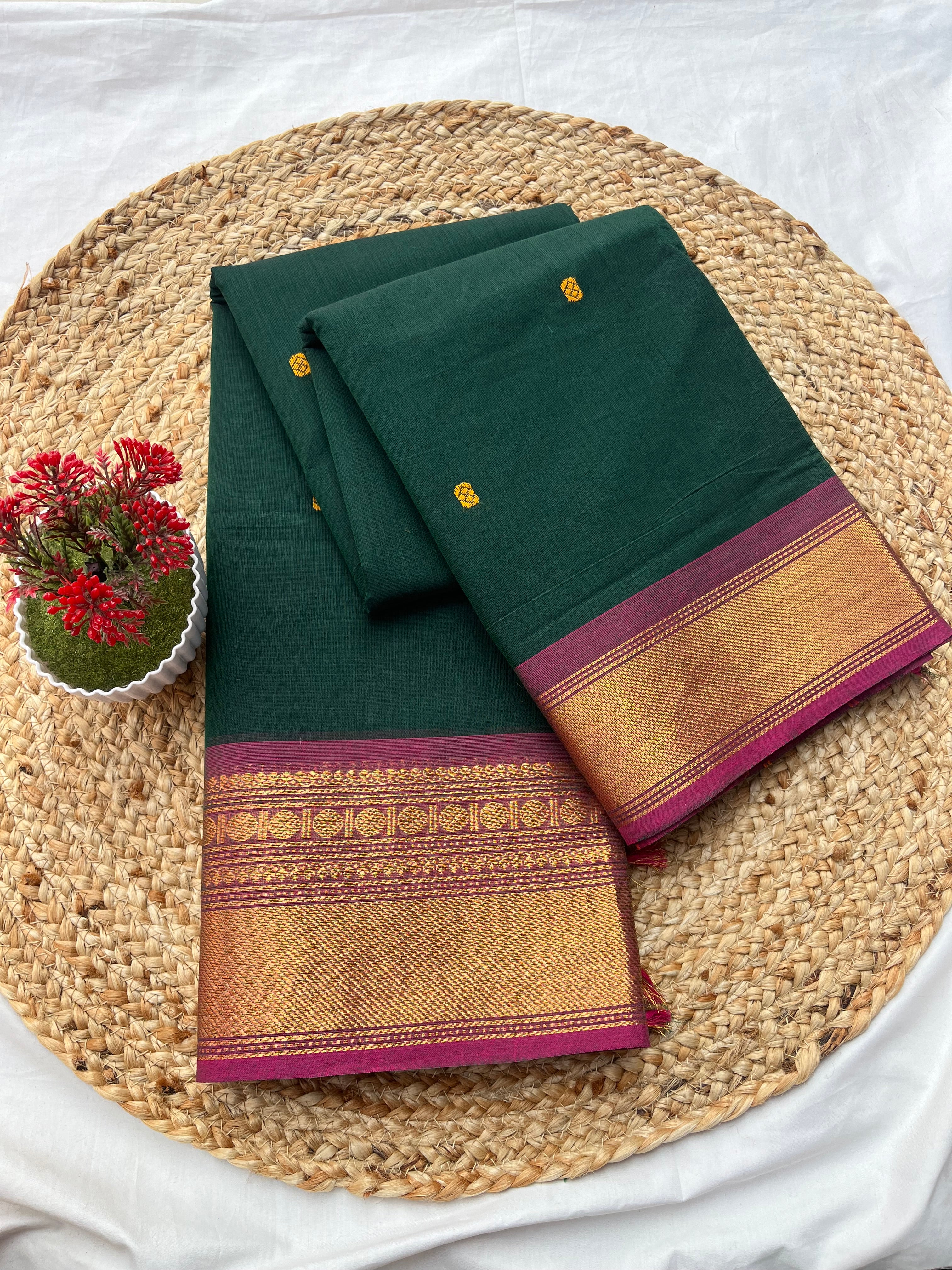 Chettinad cotton bottle green & pink-butta