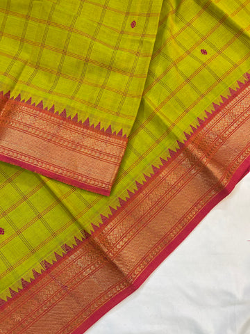 Chettinad cotton saree-green-pink-check butta