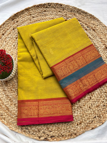 Chettinad cotton lemon yellow & red blue-butta