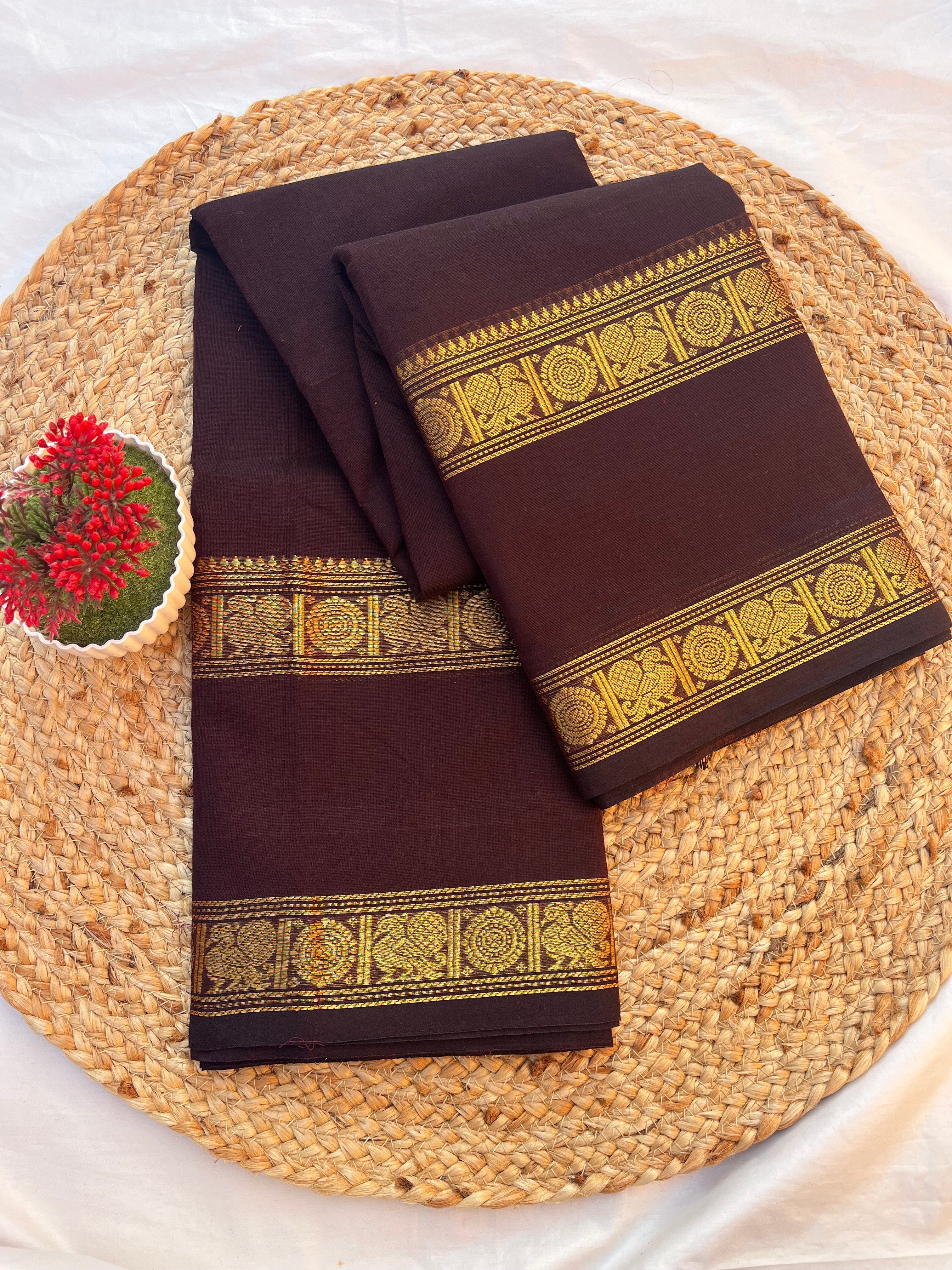 Chettinad cotton coffee brown Self-Plain