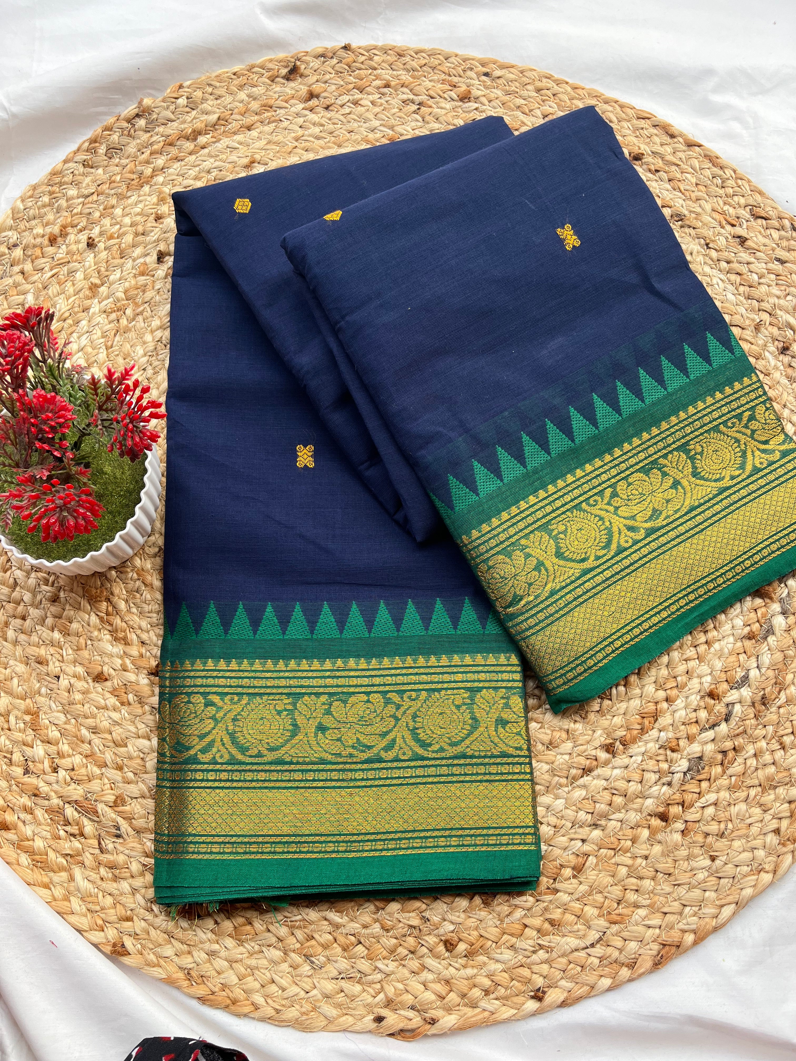 Chettinad cotton blue & teal blue-butta