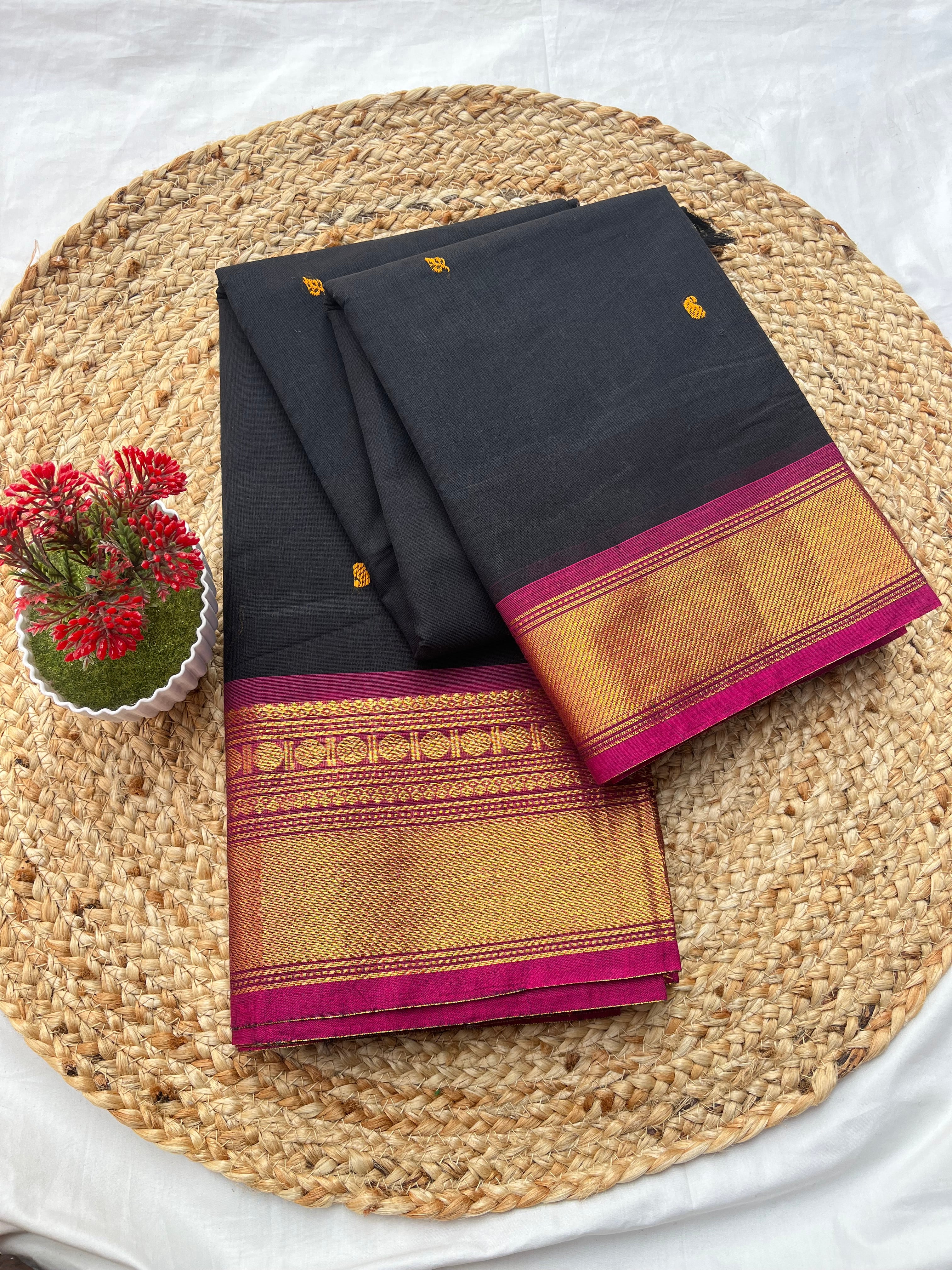 Chettinad cotton black & pink-butta
