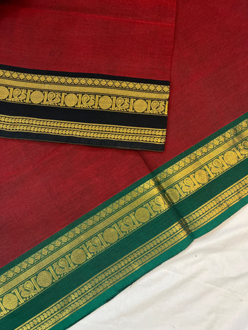 Chettinad cotton saree - red - plain-g&j