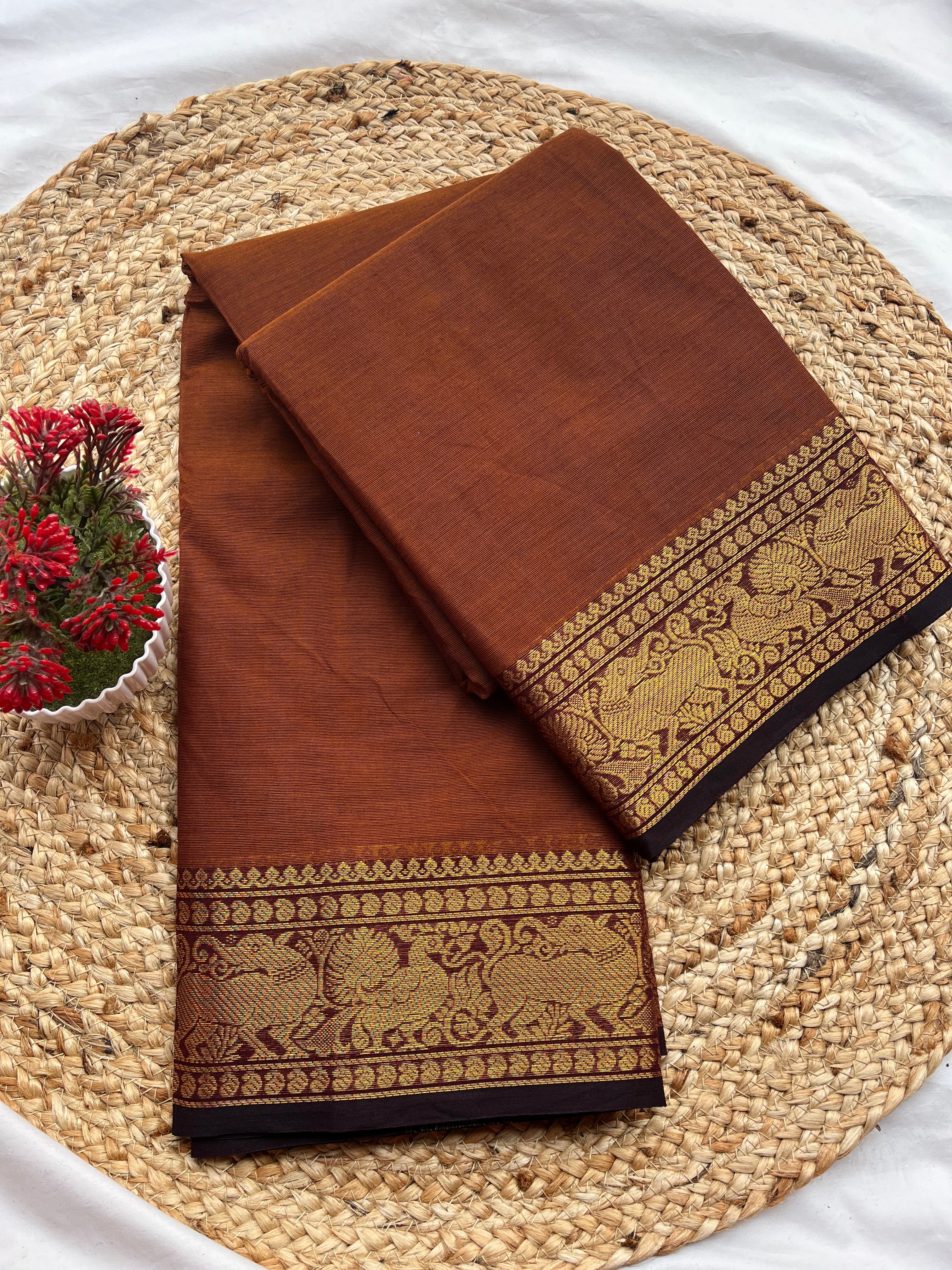 Chettinad cotton brown & black-plain