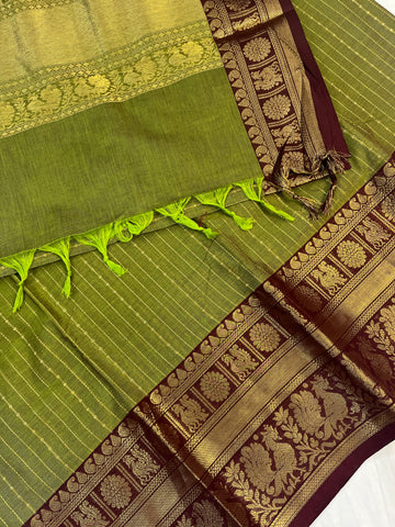 Kanchi Vairaoosi Silk cotton premium weaves - green & maroon