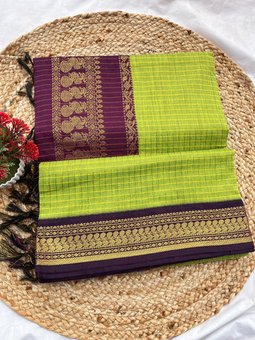 Kalyani cotton parrot green & wine