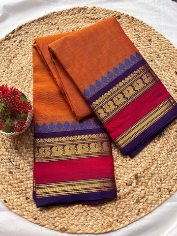 Chettinad cotton Orange & blue pink-plain