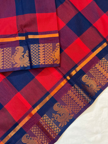 Madras Kattam- Handloom weaves- maroon & nevy blue