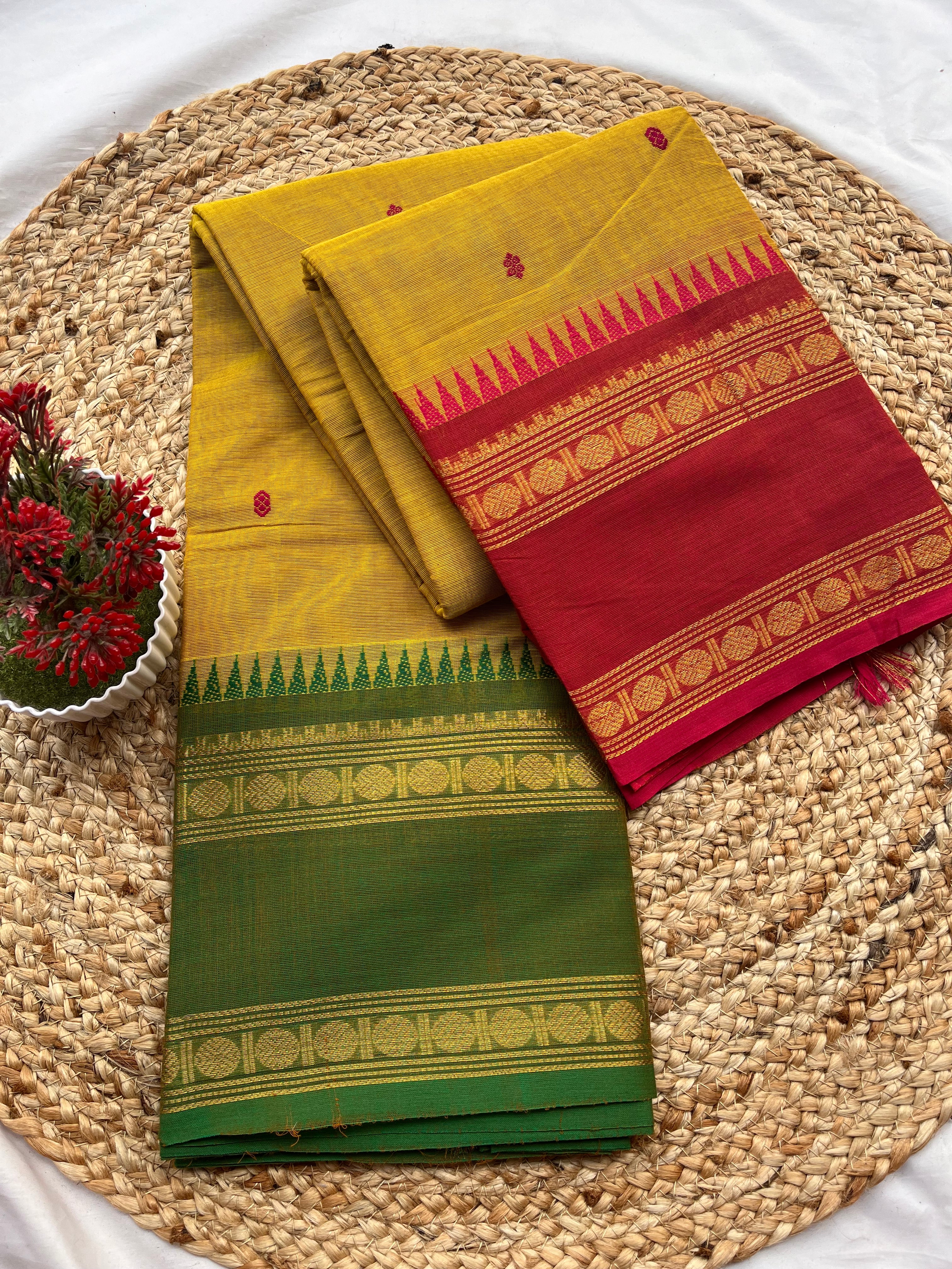 Chettinad cotton methi yellow ganga & Jamuna-butta