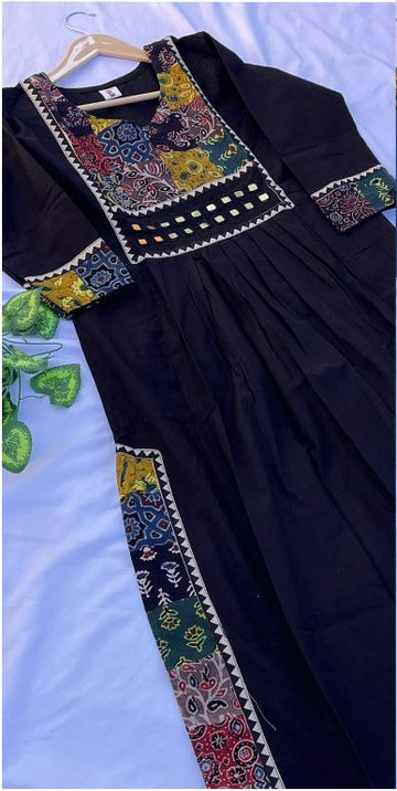 Ajrakh Kurti-Black