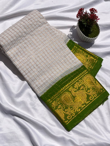 Sungudi cotton white & green