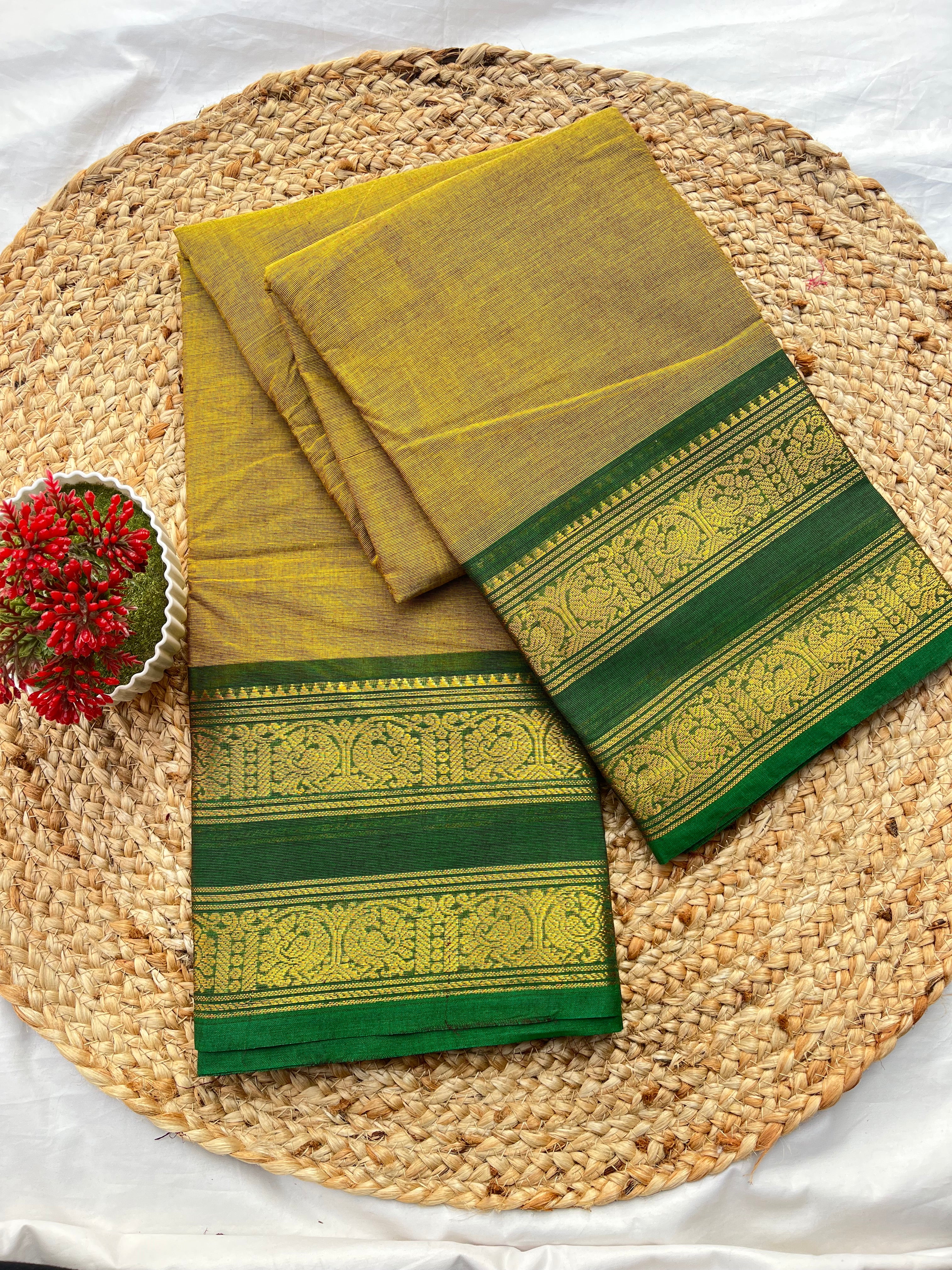 Chettinad cotton methi green & green gab -plain