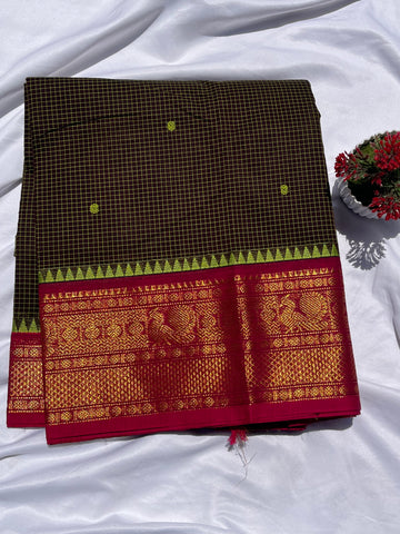 Chettinad cotton black & pink _ green butta