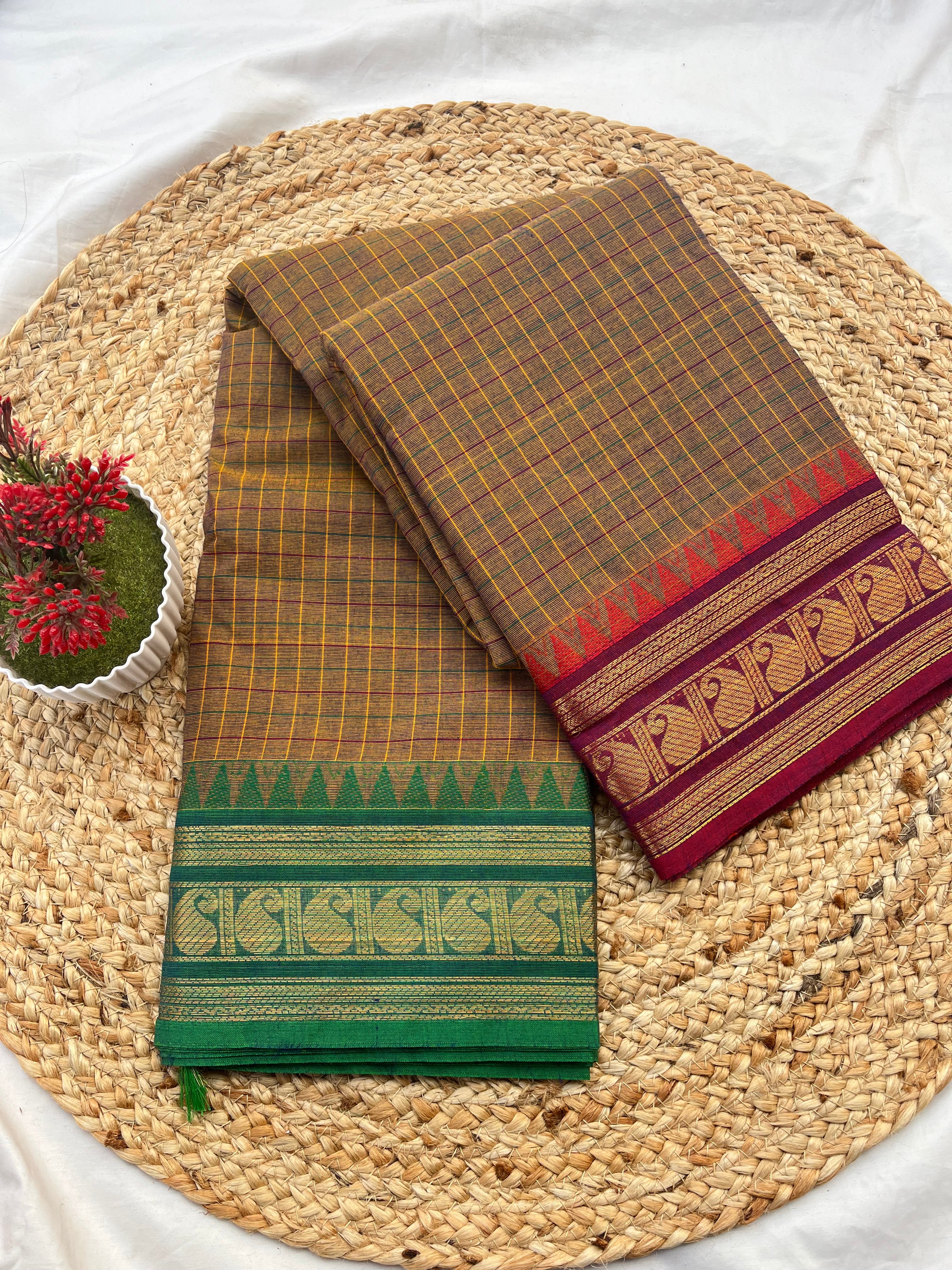 Chettinad cotton Ash (g&j)-korvai checks