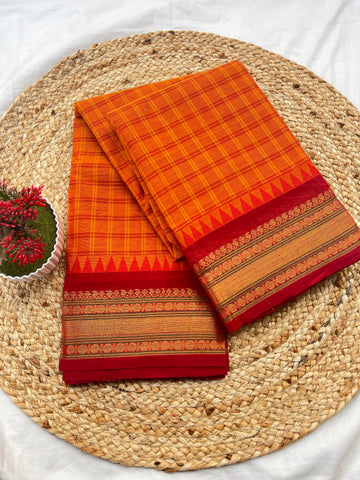 Chettinad cotton orange & maroon-big checks