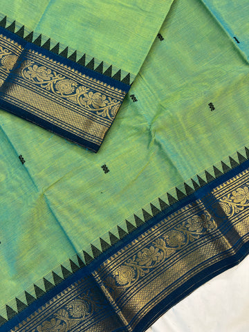 Chettinad cotton pastel green & blue-butta